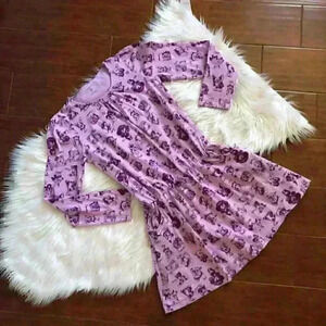 Lands End purple doggy print dress long sleeve stretch waist with pockets
